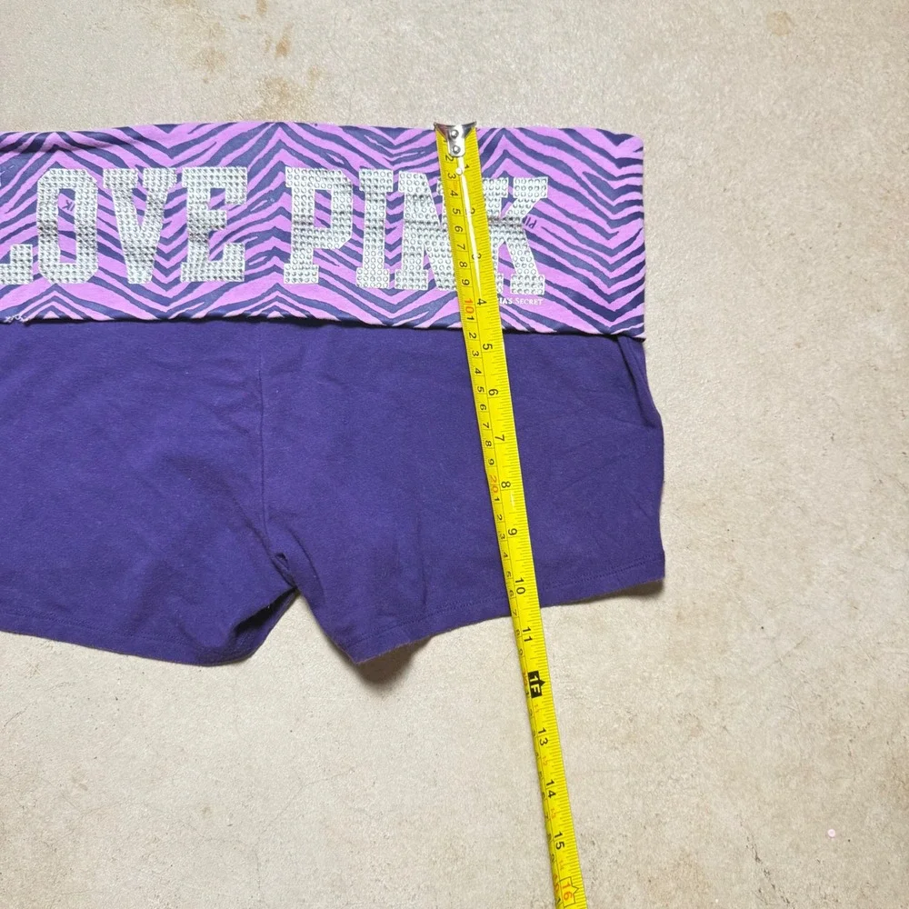 Victoria's Secret Pink Yoga Shorts Purple Zebra Bling Logo Foldover shorts